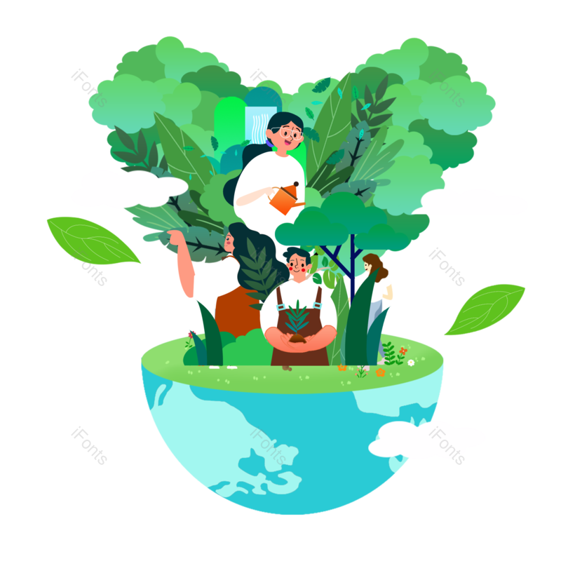 清新图片,生态元素,插画PNG,地球免抠素材